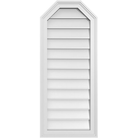 Ekena Millwork Octagonal Top Surface Mount PVC Gable Vent w/ 2"W x 1-1/2"P Brickmould Frame, 16"W x 38"H GVPOT16X3802SN